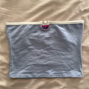 Light Blue Strapless Tube Top with White Trim